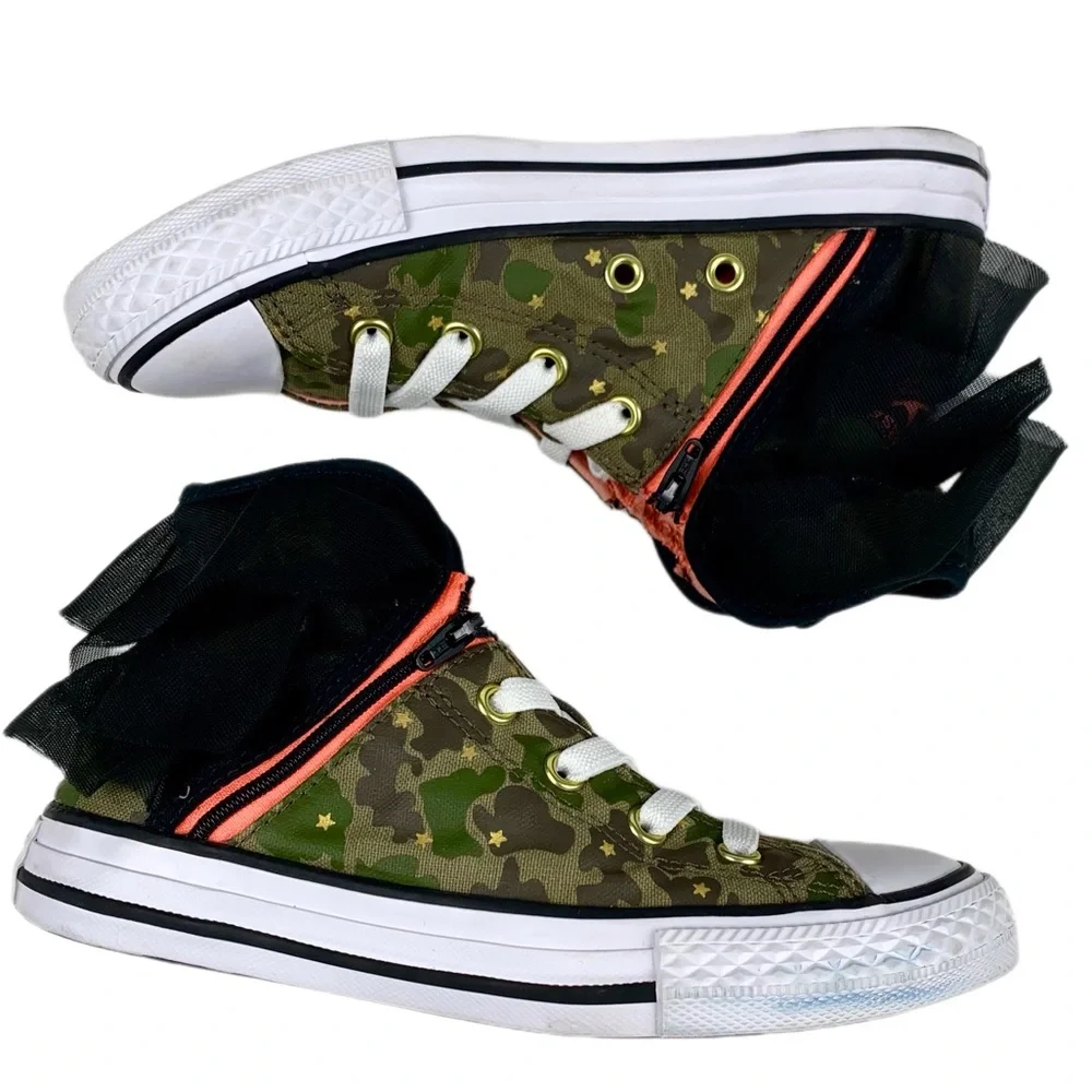 Converse Girls Ruffled Camo High Top Sneakers Size 1
